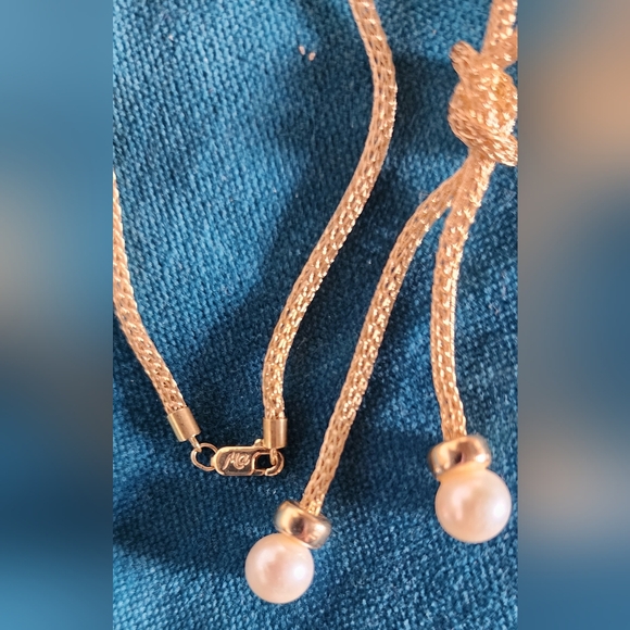 Michael Anthony 14K Yellow Gold Mesh Pearl Lariat Necklace - Picture 6 of 6